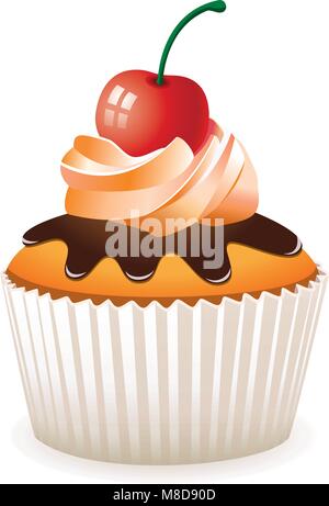 Vektor-Cupcake mit Kirsch und Schokoladencreme Stock Vektor