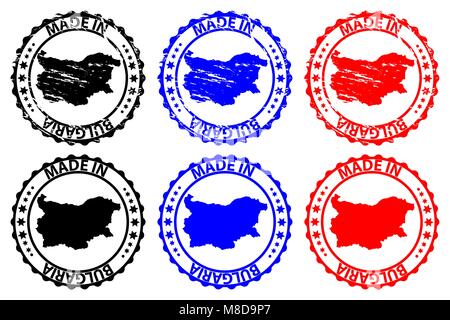In Bulgarien - Stempel - Vektor, Bulgarien Karte Muster - Schwarz, Blau und Rot Stock Vektor