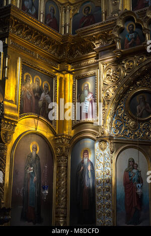 Symbole auf die Innenwände der Kirche an der Skete von Saint Andrew bei Karyes auf der Halbinsel Athos, Mazedonien, Nordgriechenland Stockfoto