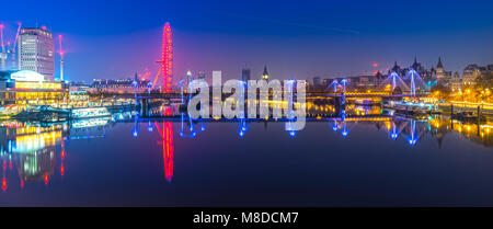 Thge Big Ben, das Haus des Parlaments die Westminster Bridge und dem London Eye, London, UK Stockfoto