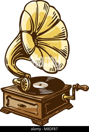 Vintage Phonograph, Grammophon. Skizze Vector Illustration Stock Vektor