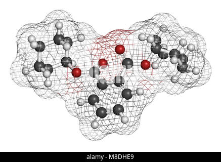 Dicyclohexyl Phthalat (DCP) Weichmacher Molekül. 3D-Rendering. Atome sind vertreten als Kugeln mit konventionellen Farbcodierung: Wasserstoff (weiß), Ca Stockfoto