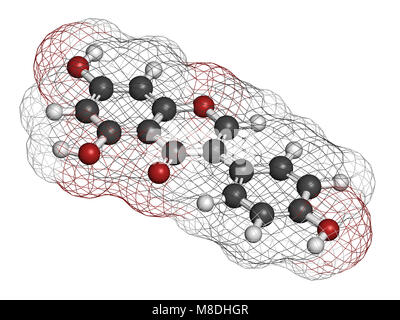 Genistein isoflavone Molekül. 3D-Rendering. Atome sind als Kugeln mit konventionellen Farbcodierung: Wasserstoff (weiß), Kohlenstoff (grau), Sauerstoff vertreten Stockfoto