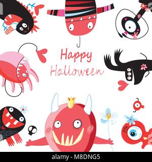 Grußkarte fröhliche enamored Monster zu Halloween Stock Vektor