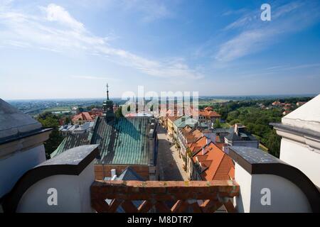 Panoramablick auf die Altstadt von Saarlouis aus Opatowska Tor, Polen Stockfoto