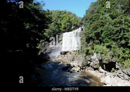 Mangatini fällt (Sommer) auf der Ngakawau River Gorge. Die Fälle lassen sich am besten vom charmanten Creek Gehweg entlang der wunderschönen Ngakawau Schlucht gesehen werden. Stockfoto