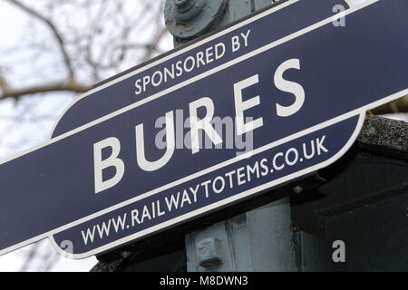 Bures Bahnhof ist auf der Gainsborough Linie, einen Abzweig aus der Großen Östlichen Hauptleitung im Osten Englands, die das Dorf von Bures, Stockfoto