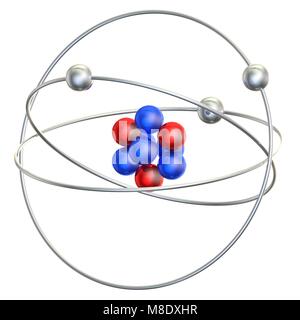 Abstrakte Struktur eines Atoms auf einem weißen Hintergrund. 3D-Darstellung Stockfoto