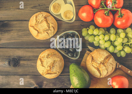 Gesundes Frühstück Zutaten für vegetarische Lebensmittel, Obst und Gemüse Stockfoto