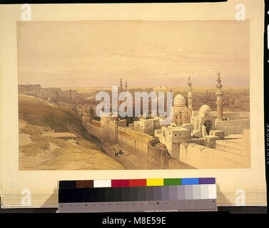 Dieses Bild von David Roberts, R.A., zeigt einen Blick nach Westen auf Kairo, Ägypten und hebt die historische Architektur und die geschäftige Stadtlandschaft aus der Perspektive des 19. Jahrhunderts hervor. Stockfoto