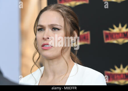 East Rutherford, NJ, USA. 16 Mär, 2018. Ronda Rousey auf der Pressekonferenz über WWE Wrestlemania 35 Rückkehr zu METLIFE Stadium im Jahr 2019 in East Rutherford, New Jersey am 16. März 2018. Credit: George Napolitano/Medien Punch/Alamy leben Nachrichten Stockfoto