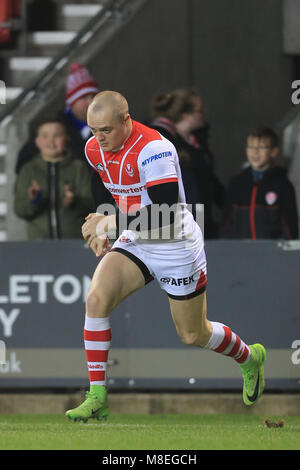 St Helens, Merseyside, UK. 16. März 2018, total Gottlosen Stadion, St. Helens, Merseyside, England; Betfred Super League Rugby, Runde 6, St Helens gegen Leeds Rhinos; Adam Swift von St Helens warming up Credit: Aktuelles Bilder/Alamy leben Nachrichten Stockfoto