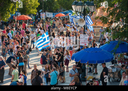 Athen. Unterstützer der Kampagne keine Teilnahme an einer Kundgebung auf dem Syntagma-Platz. Griechenland. Stockfoto