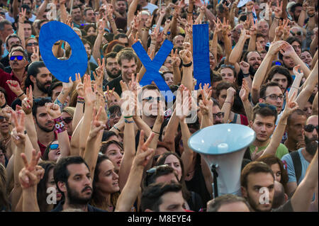 Athen. Unterstützer der Kampagne keine Teilnahme an einer Kundgebung auf dem Syntagma-Platz. Griechenland. Stockfoto