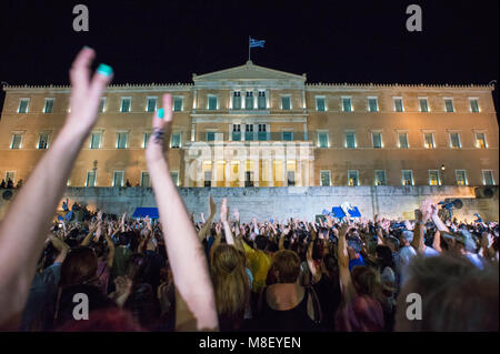 Athen. Unterstützer der Kampagne keine Teilnahme an einer Kundgebung auf dem Syntagma-Platz. Griechenland. Stockfoto