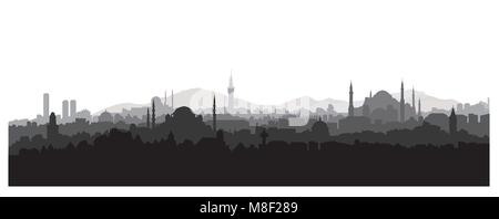 Istanbul City Skyline. Reisen Türkei Hintergrund. Urban Panoramablick. Stadtbild mit berühmten Gebäude Silhouette Stock Vektor