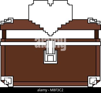 Pixelated hölzerne Truhe mit Herzen Vector Illustration graphic design Stock Vektor