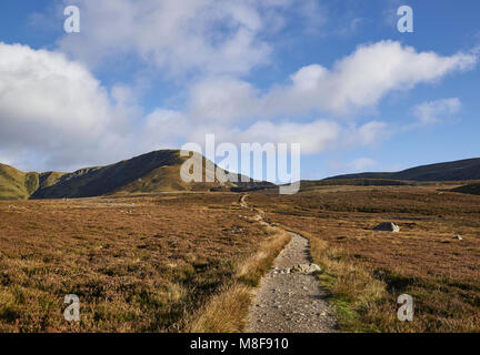 Sie suchen den Berg weg in die grünen Hügel und Loch Brandy in Glen Clova, in der Angus Glens von Schottland. Stockfoto