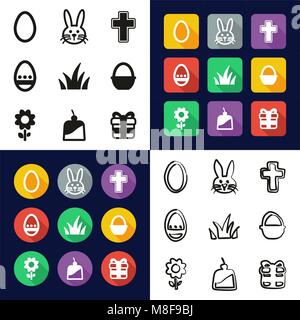 Ostern Alle in einem Symbole Schwarzweiß Farbe flaches Design Freehand eingestellt Stock Vektor