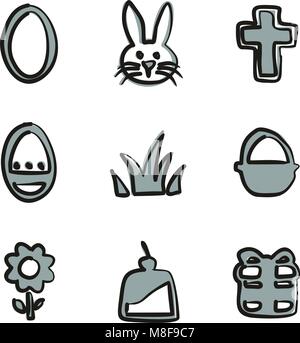 Ostern Symbole Freehand 2 Farbe Stock Vektor