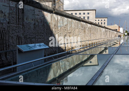 Teil der berüchtigten Berliner Mauer an der Topographie des Terrors, einen Außen- und einen Innenpool history Museum am 19. April 2017 in Berlin, Deutschland. Stockfoto