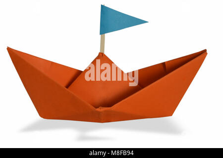 Papier Boot orange auf weißem Hintergrund Stockfoto