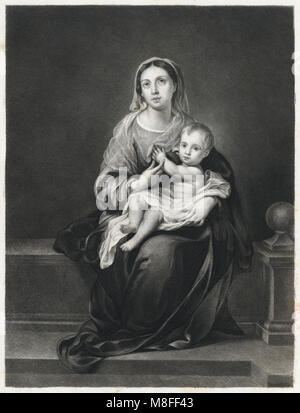 Antike c 1850 Gravieren, die christliche Mutter, von der Gemälde von BartolomÃ© Esteban Murillo. Quelle: ORIGINAL GRAVUR Stockfoto