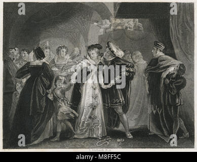 Antike c 1830 Gravur, König Heinrich der Achte erste Begegnung mit Anne Boleyn. Quelle: ORIGINAL GRAVUR Stockfoto