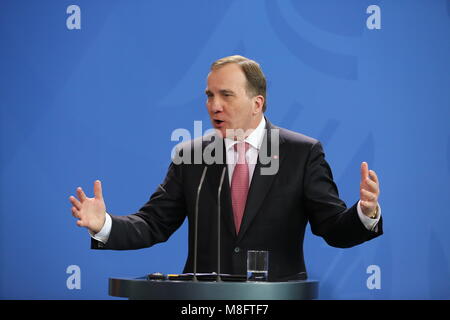 Berlin, Deutschland. 16 Mär, 2018. Das Foto zeigt der schwedische Ministerpräsident auf der Pressekonferenz im Bundeskanzleramt in Berlin. Quelle: Simone Kuhlmey/Pacific Press/Alamy leben Nachrichten Stockfoto