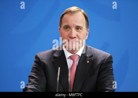 Berlin, Deutschland. 16 Mär, 2018. Das Foto zeigt der schwedische Ministerpräsident auf der Pressekonferenz im Bundeskanzleramt in Berlin. Quelle: Simone Kuhlmey/Pacific Press/Alamy leben Nachrichten Stockfoto