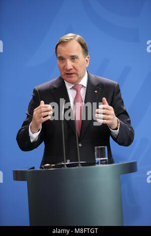 Berlin, Deutschland. 16 Mär, 2018. Das Foto zeigt der schwedische Ministerpräsident auf der Pressekonferenz im Bundeskanzleramt in Berlin. Quelle: Simone Kuhlmey/Pacific Press/Alamy leben Nachrichten Stockfoto