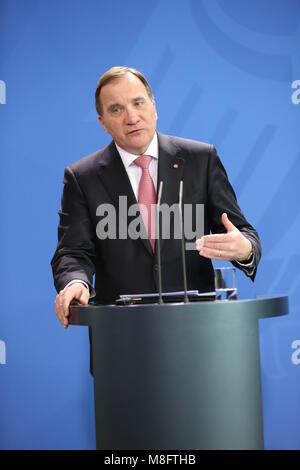 Berlin, Deutschland. 16 Mär, 2018. Das Foto zeigt der schwedische Ministerpräsident auf der Pressekonferenz im Bundeskanzleramt in Berlin. Quelle: Simone Kuhlmey/Pacific Press/Alamy leben Nachrichten Stockfoto