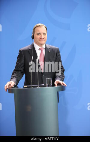 Berlin, Deutschland. 16 Mär, 2018. Das Foto zeigt der schwedische Ministerpräsident auf der Pressekonferenz im Bundeskanzleramt in Berlin. Quelle: Simone Kuhlmey/Pacific Press/Alamy leben Nachrichten Stockfoto