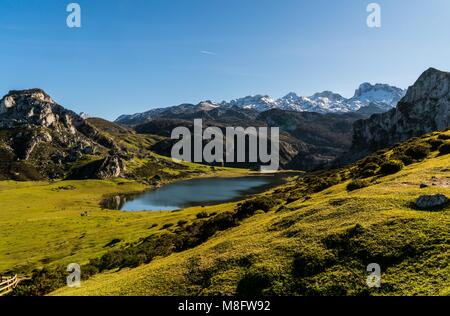 Der Gletscher, Berge und Seen von Covadonga Spanien in der nördlichen Provinz Asturien. Stockfoto