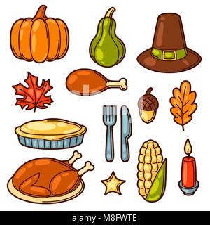 Satz von Happy Thanksgiving Day holiday Objekte und Symbole Stock Vektor