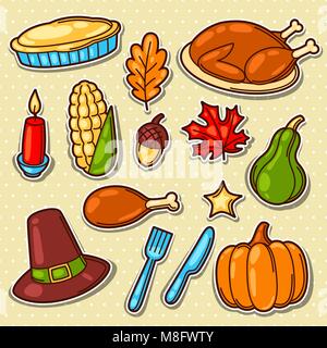 Satz von Happy Thanksgiving Day holiday Objekte und Symbole Stock Vektor