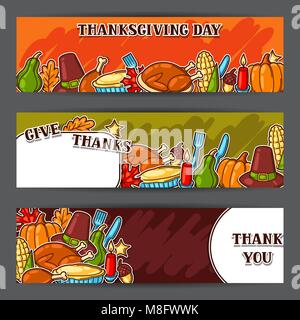 Happy Thanksgiving Day Banner mit Urlaub Objekte Stock Vektor