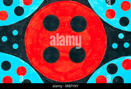Von Hand bemalt dots Muster in Rot, Blau und Schwarz Stockfoto