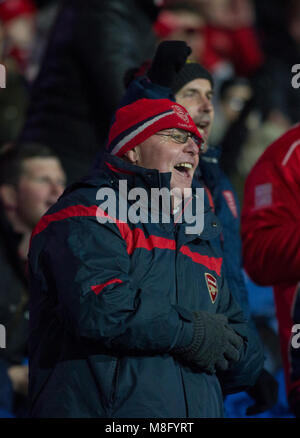 15. März 2018, John Smiths Stadion, Huddersfield, England; Betfred Super League Rugby, Huddersfield Riesen versus Rumpf KR; Rumpf Kr Ventilator feiert ein Stockfoto