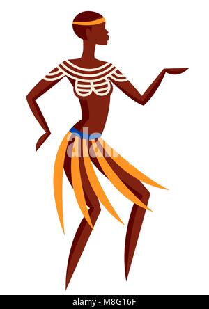 Abbildung der australischen Aborigines Frau tanzen in Tracht. Stock Vektor