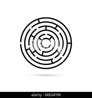 Kreisförmiges Labyrinth mit Weg zur Mitte. Business Verwirrung und Lösungskonzept. Flache Bauform. Vector Illustration auf weißem Hintergrund Stock Vektor