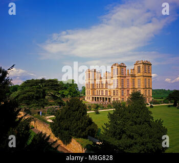 Hardwick Hall im goldenen Abendlicht, in der Nähe von Chesterfield, Derbyshire, England, Großbritannien Stockfoto