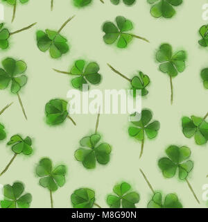 Shamrock läßt nahtlose Muster auf Kalk. St.-Patrick's Day Hintergrund Design Stockfoto