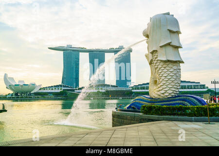 Merlion Statue, Symbol von Singapur, Marina Bay, Singapore Stockfoto