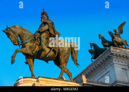 Die Reiterstatue von Victor Emmanuel auf dem Denkmal für Vittorio Emanuele II, Rome. Italien. Stockfoto