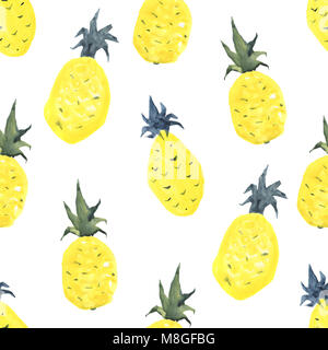 Ananas Hintergrund. Aquarell tropic Muster Stockfoto