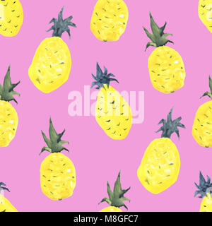 Ananas Hintergrund. Aquarell tropic Muster Stockfoto