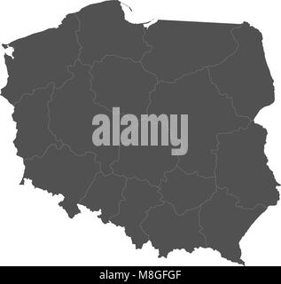Karte von Polen aufgeteilt nach Regionen Stock Vektor