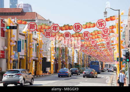 Chinesisches Neues Jahr Dekorationen auf South Bridge Road, Chinatown, Outram District, Central Area, Singapur Insel (Pulau Ujong), Singapur Stockfoto