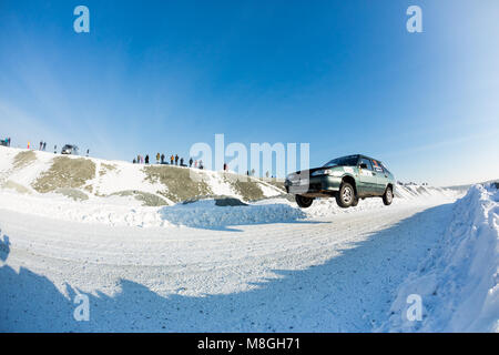 Asbest, Russland, Februar 4, 2018 - 2. Phase der Russischen Cup Rallye 2018" Uralasbest 2018', Lada 2114 Auto, Startnummer 22. Stockfoto